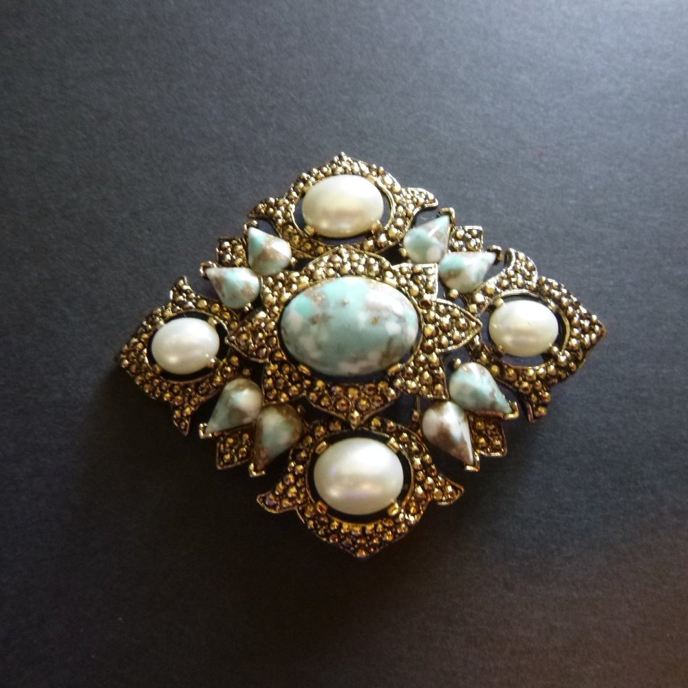VTG Sarah Coventry Pendant Brooch Diamond Shape Fa